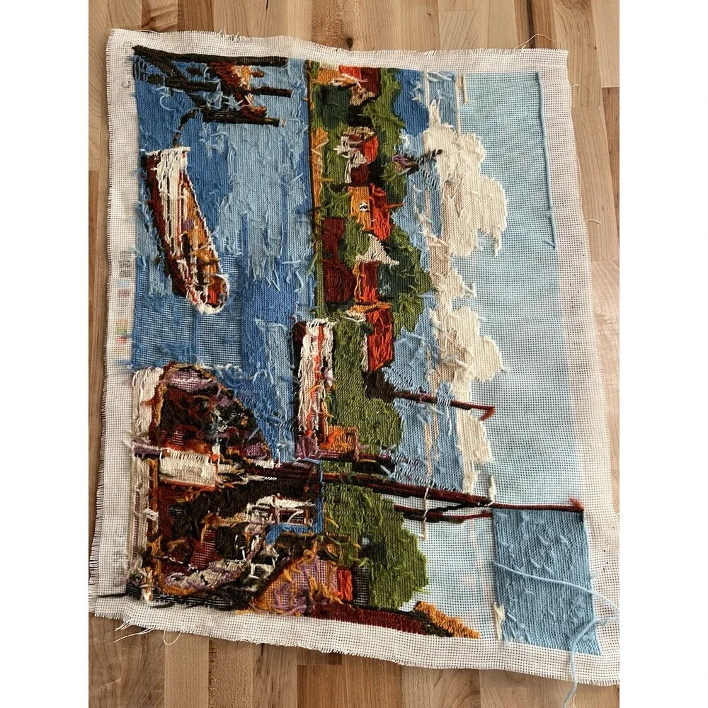 CEWEC Denmark Needlepoint Canvas C587-9 Work In Progress Boat Dock 17 x 23